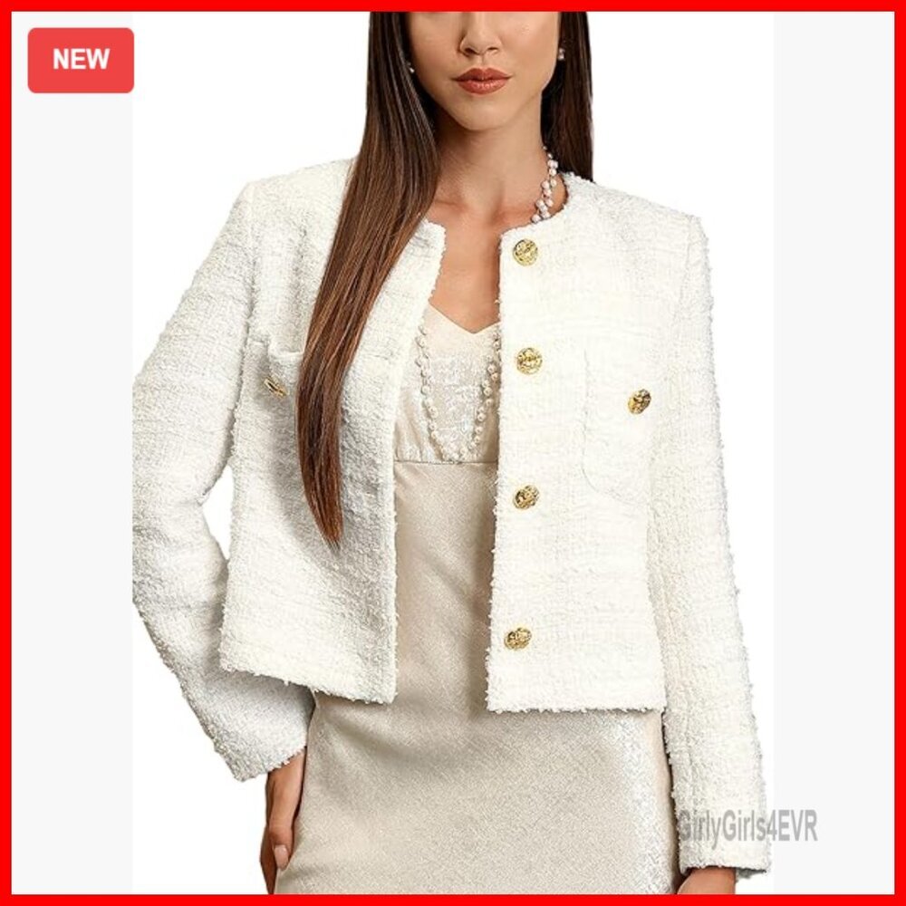 Cropped Tweed Blazer Wool Boucle Jacket Business Casual Fitted